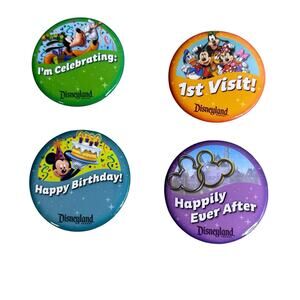 Disneyland Happy Birthday Celebrating 1st Visit Ever After Button Pin Lot of 4